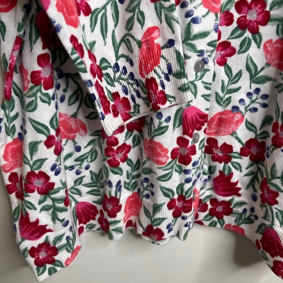 KAREN SCOTT Womens PLUS 2X White Red Pink Floral Cardigan Button Down Sweater - Picture 3 of 7